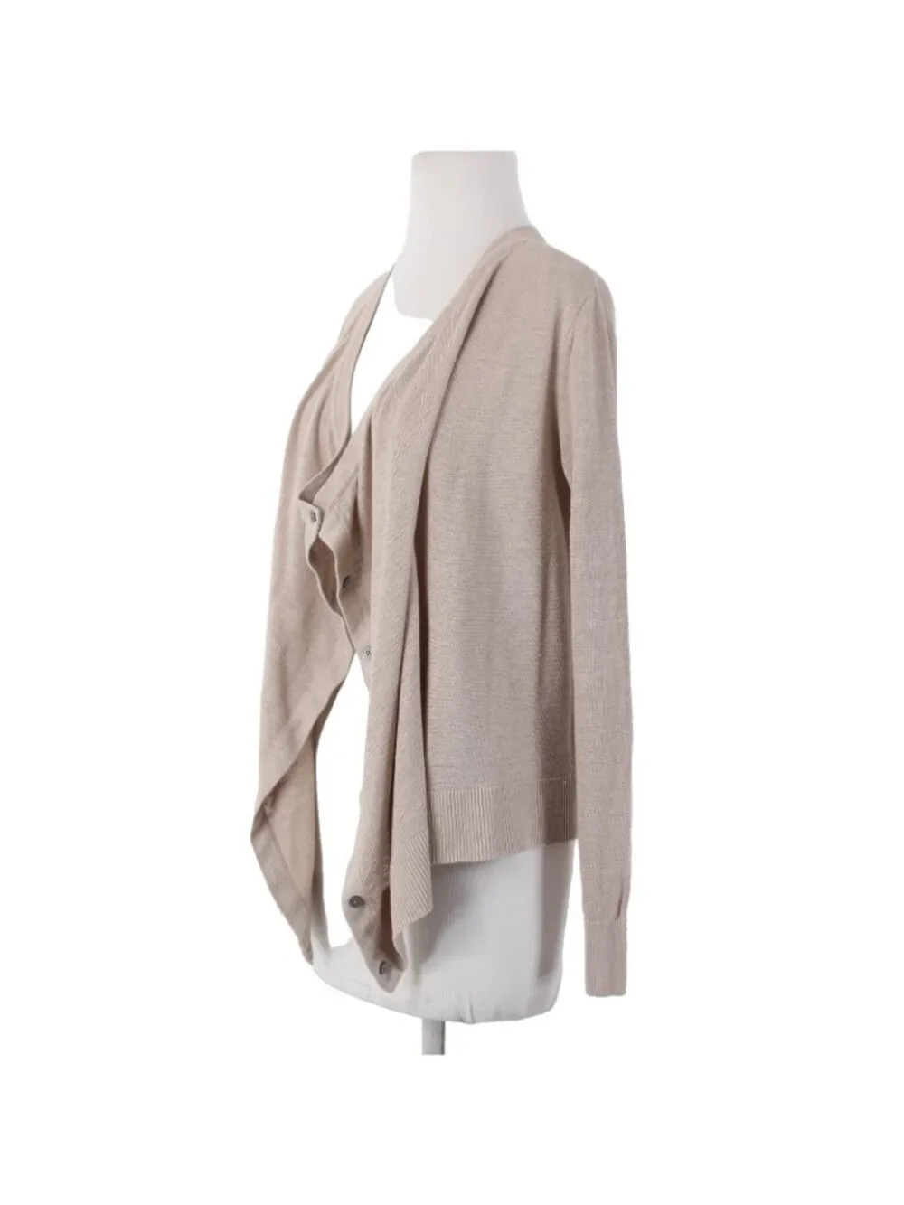 Garnet Hill Cardigan Sweater Sz XS Tan Brown Loose Neck Line Buttons 100% Linen